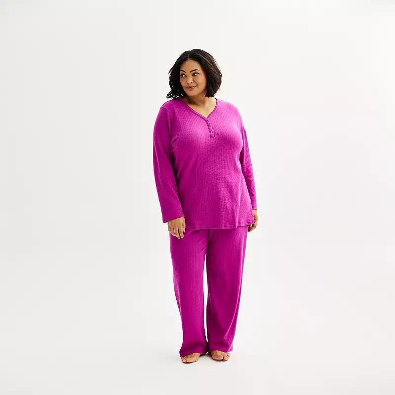 Plus Size Croft & Barrow Long Sleeve Pajama Top & Pajama Pants Set, Womens Product Image