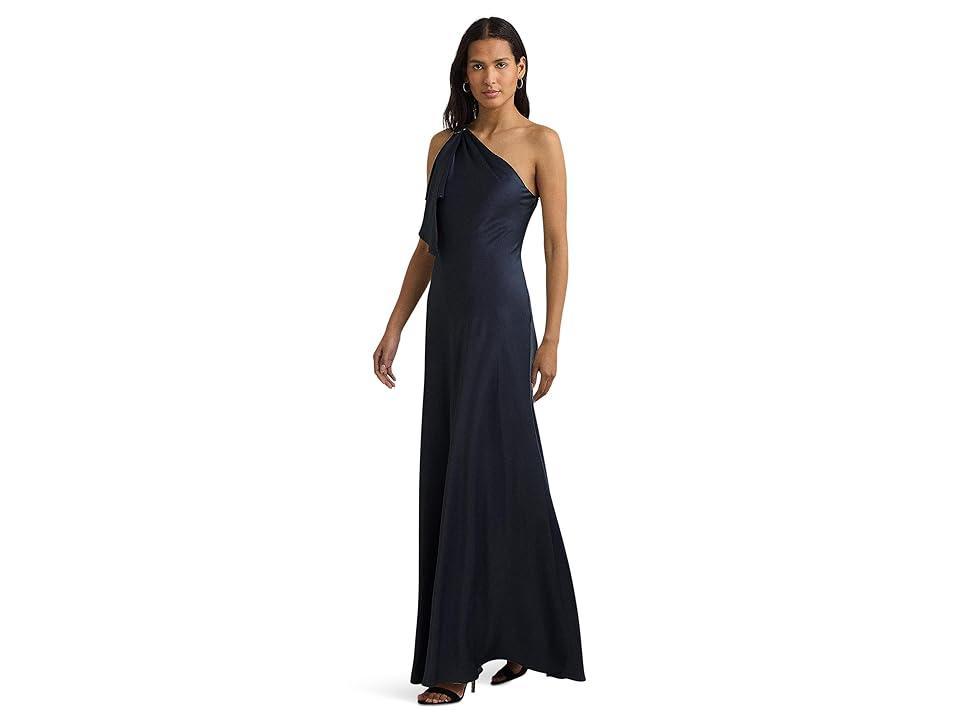 Lauren Ralph Lauren Satin Charmeuse One-Shoulder Gown (Lighthouse ) Women's Dress Product Image