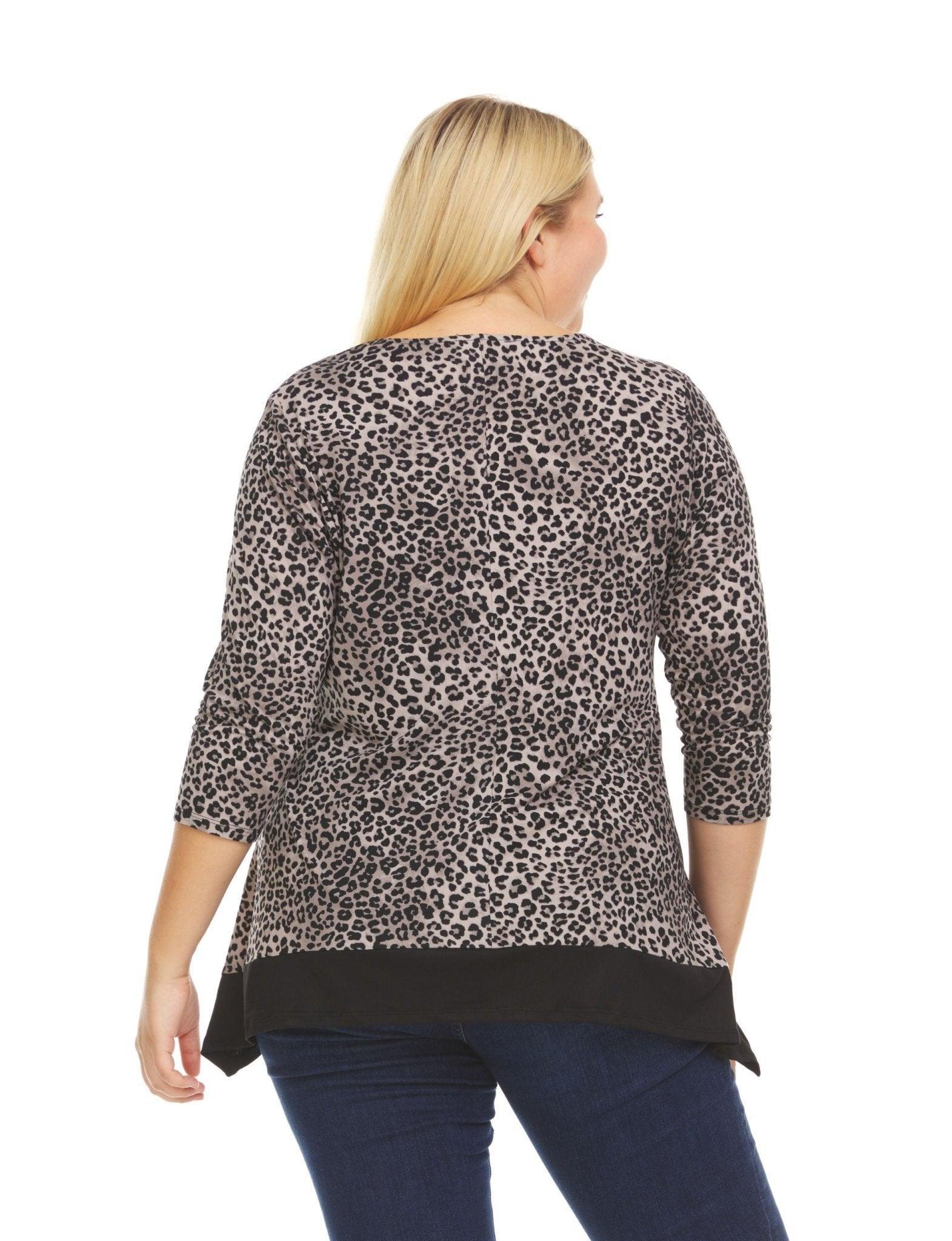 Leopard Print Tunic Top With Solid Color Handkerchief Bottom - Plus Product Image