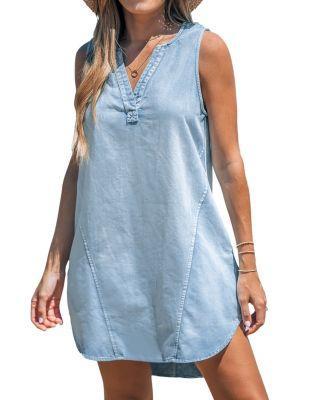 Cupshe Womens Denim V-Neck Mini Dress Product Image