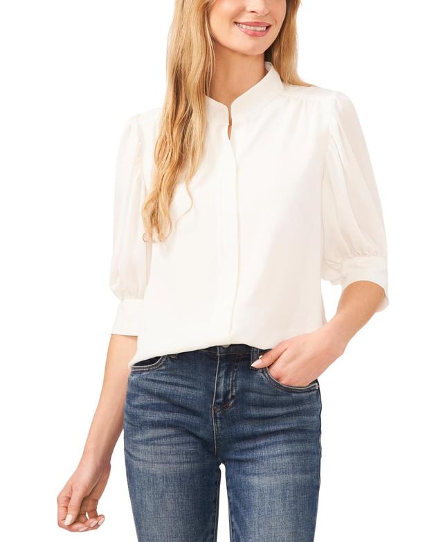 CeCe Elbow Sleeve Open Collar Blouse (New Ivory) Women's Clothing Product Image