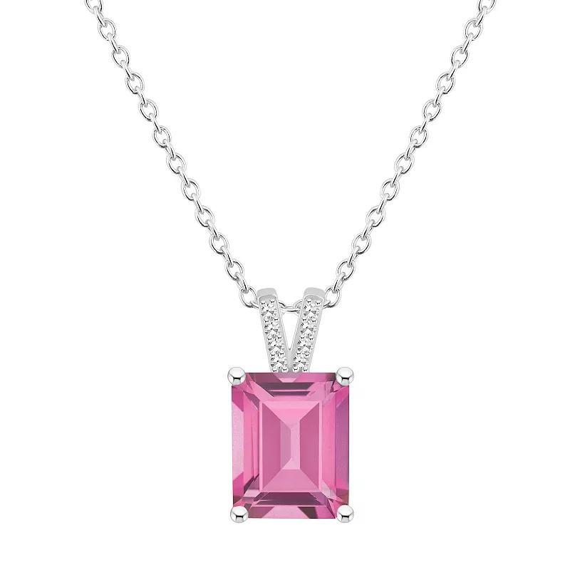 Alyson Layne Sterling Silver Emerald Cut Pink Topaz Diamond Accent Pendant Necklace, Womens Product Image