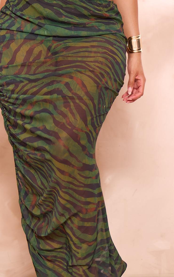 Shape Green Printed Chiffon Ruched Side Midaxi Skirt Product Image