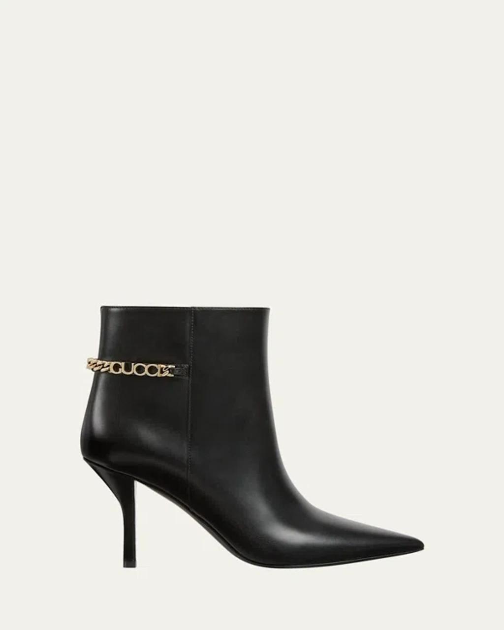 Signoria Leather Chain Ankle Booties In Black product image