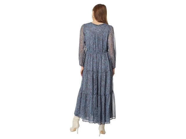 Lucky Brand Metallic Print Long Sleeve Chiffon Maxi Dress Product Image