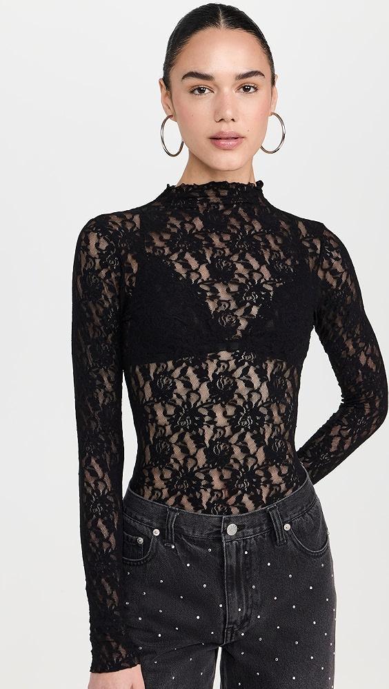 Hanky Panky Signature Lace Mock Neck Long Sleeve Thong Bodysuit | Shopbop Product Image