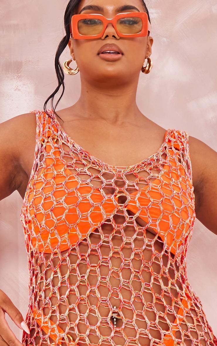 Plus Orange Fishnet Knitted Maxi Dress Product Image