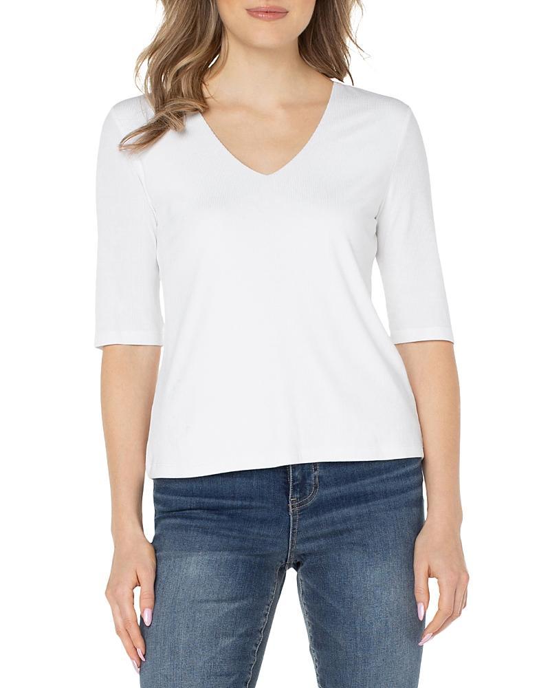 Liverpool Los Angeles Womens V-Neck Elbow-Sleeve Knit Top Product Image