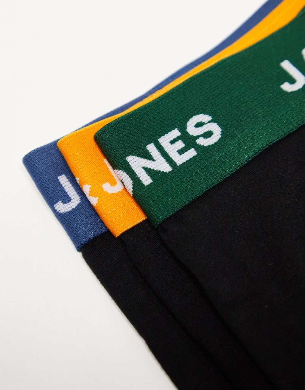 Jack & Jones 3 pack trunks with contrast waistband in black  Product Image