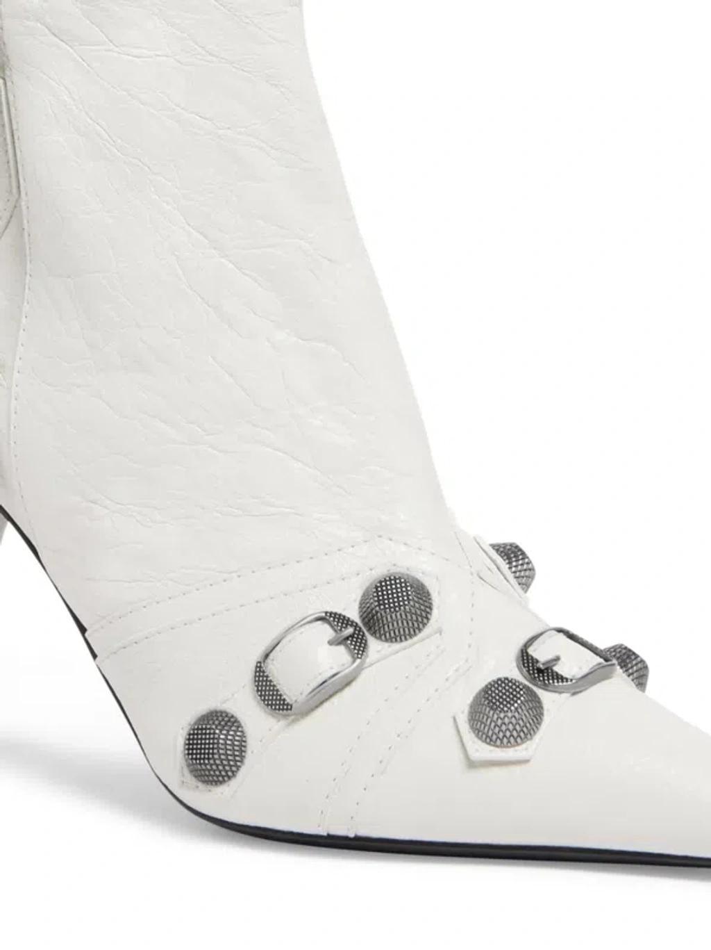 BALENCIAGA Cagole Leather Knee-high Boots In Optic White Product Image