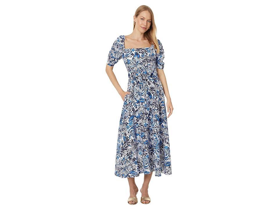 Lilly Pulitzer Mylie Short Sleeve Linen (Low Tide Navy Pandarama) Women's Dress Product Image