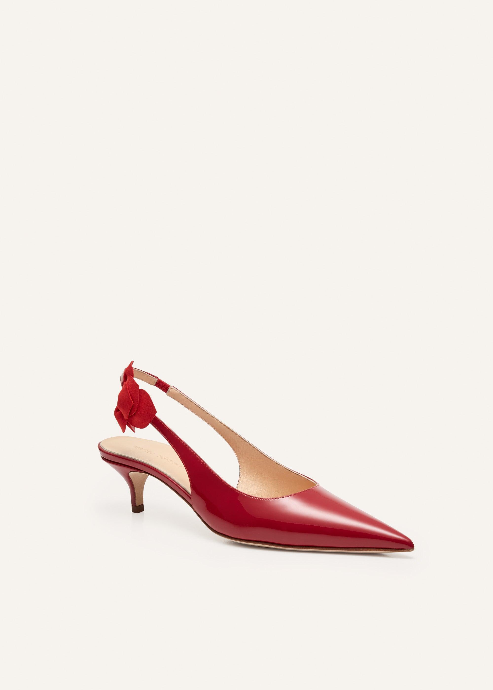 Slingback rose kitten heels in red leather Product Image