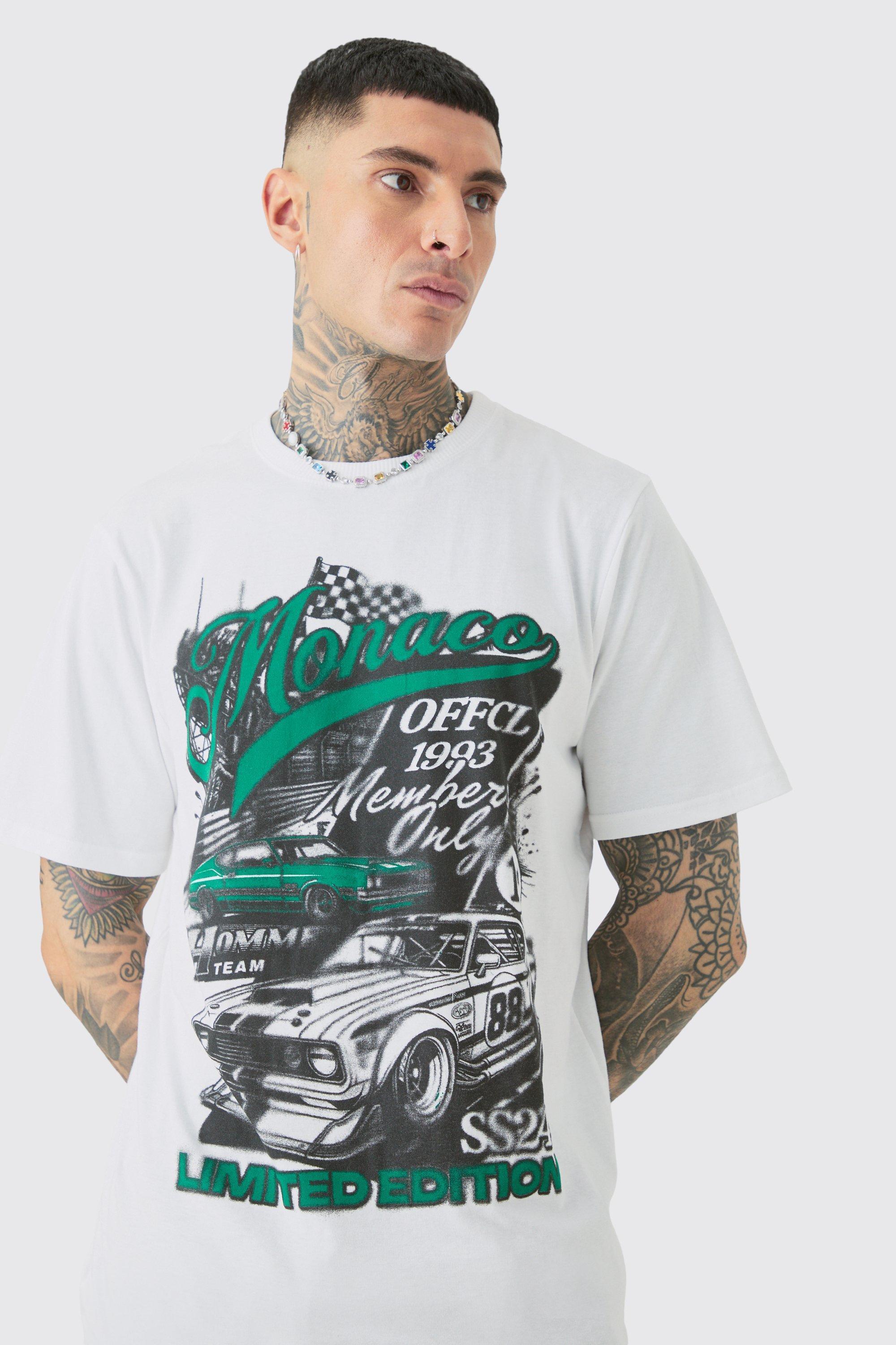 Tall Monaco Moto Print T-shirt | boohooMAN USA Product Image