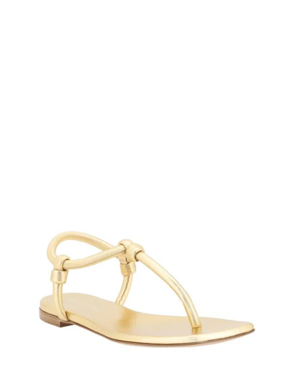 GIANVITO ROSSI Juno Thong Leather Sandals In Gold Product Image