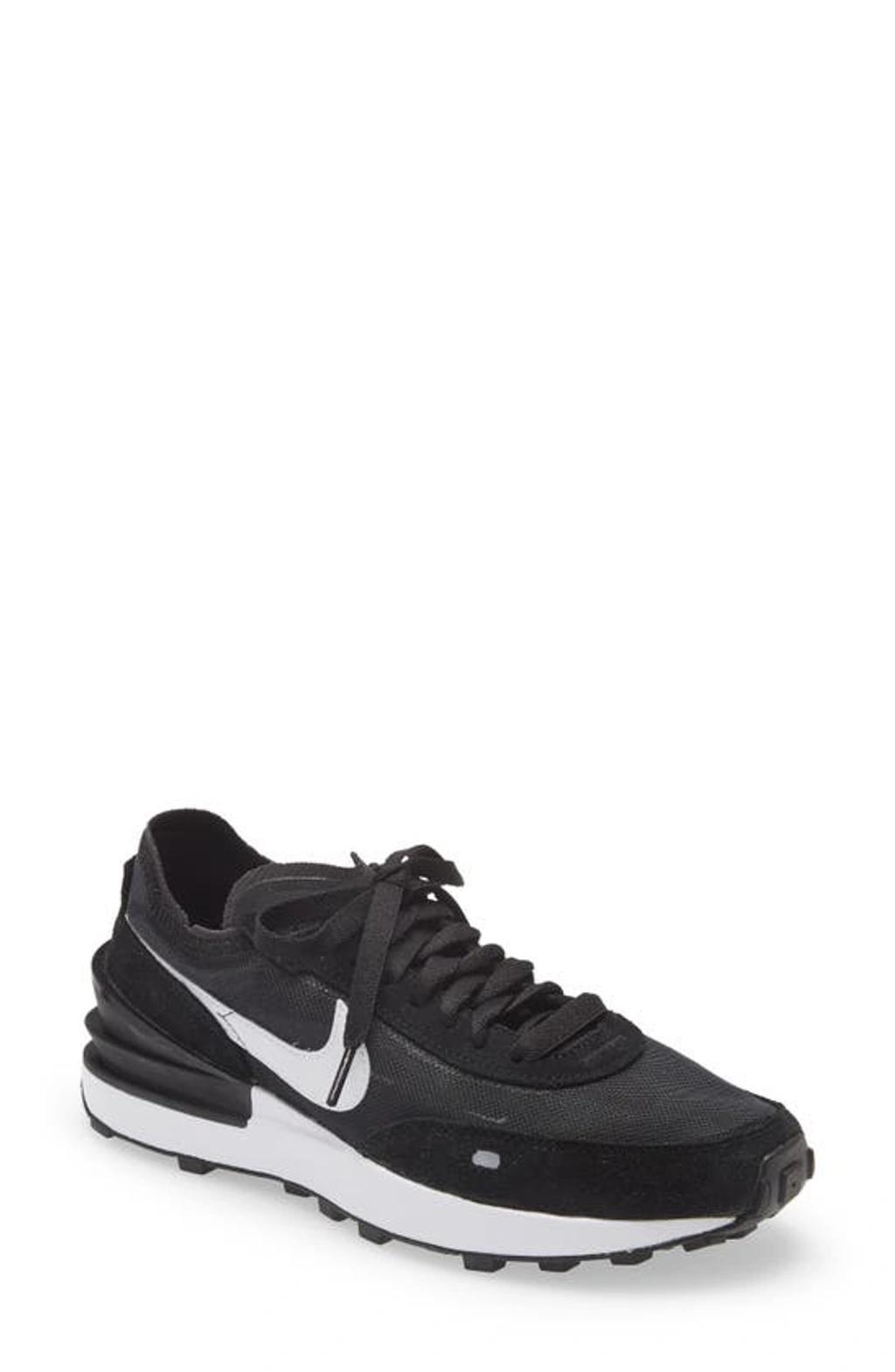 NIKE Waffle One Suede And Leather-trimmed Mesh Sneakers In Black Product Image