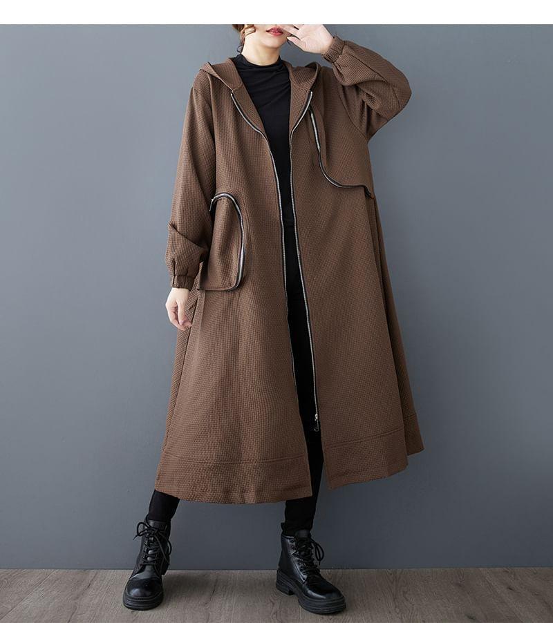 Plain Panel Hood Midi Zip Jacket Product Image