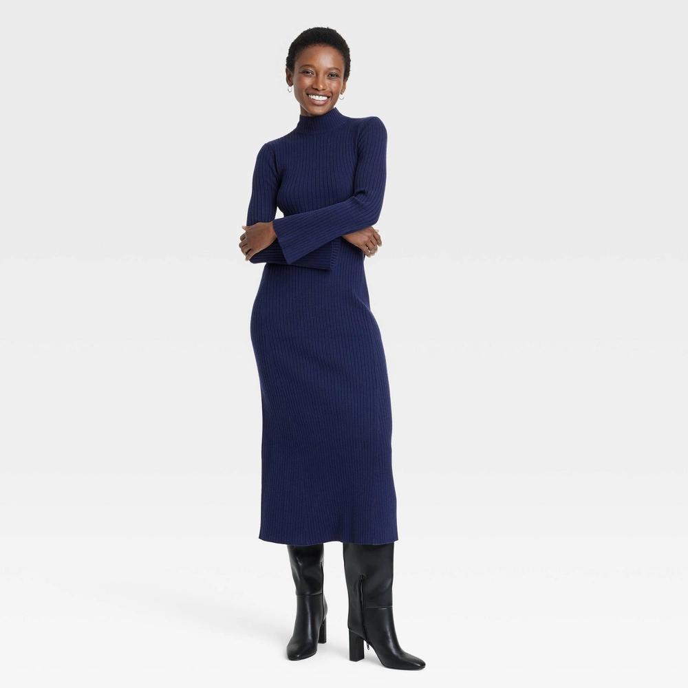 Womens Long Sleeve Maxi Sweater Dress - A New Day Navy Blue XS Product Image