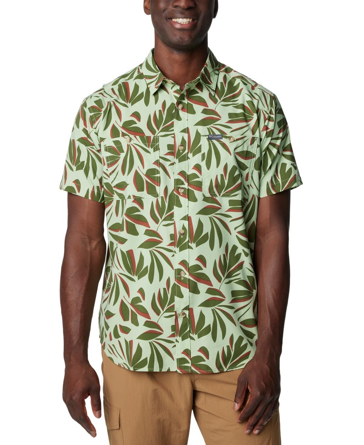 Mens Columbia UPF 40 Utilizer Printed Short Sleeve Button-Down Shirt Green Leaf Areca Product Image