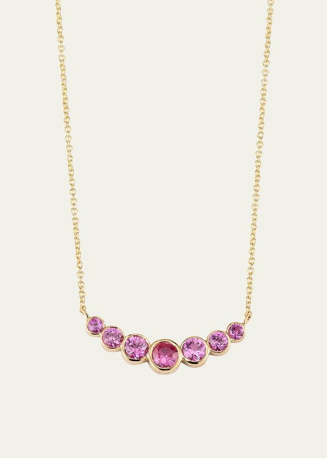 14K Graduated Bezel Curve Bar Necklace with Pink Sapphires Product Image