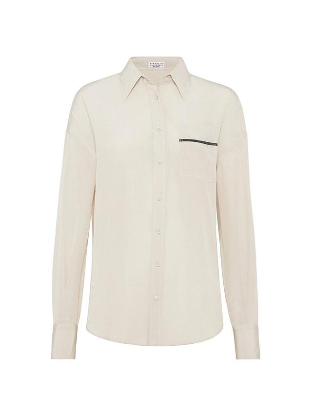 Womens Silk Crpe De Chine Shirt With Shiny Pocket Detail Product Image