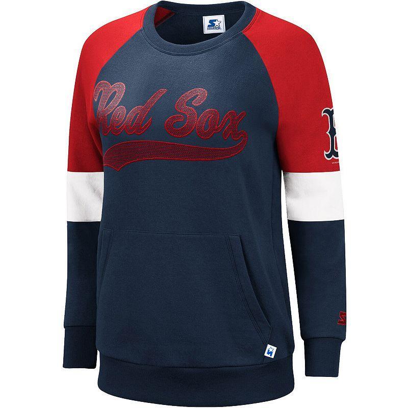 Womens Starter /Red Boston Red Sox Playmaker Raglan Pullover Sweatshirt Blue Product Image