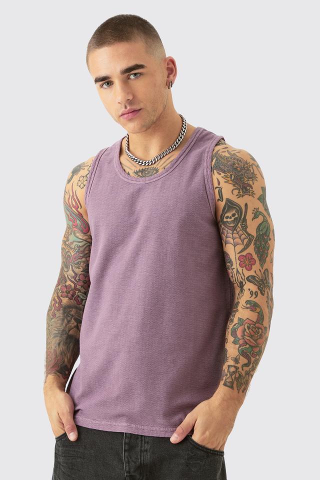 Mens Purple Textured Washed Vest, Purple Product Image