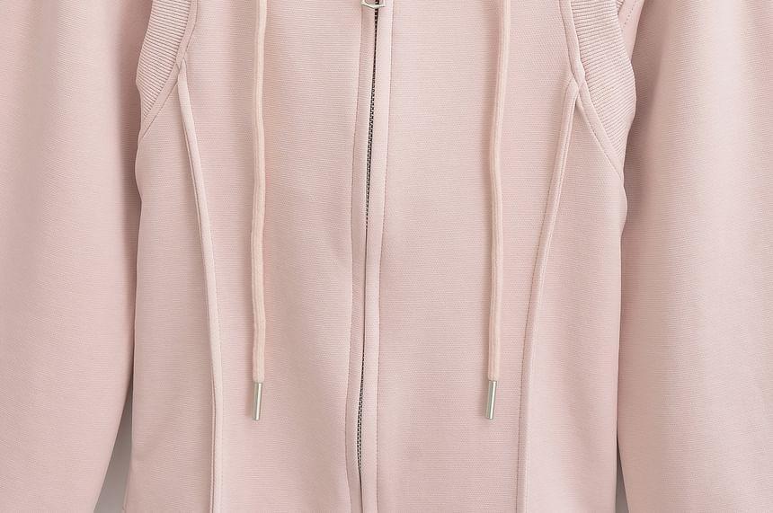 Plain Cutout Cropped Zip Up Hoodie Product Image