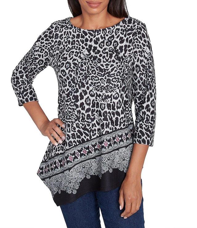 Ruby Rd. Petite Size Knit Paisley Crew Neck 3/4 Sleeve Top Product Image