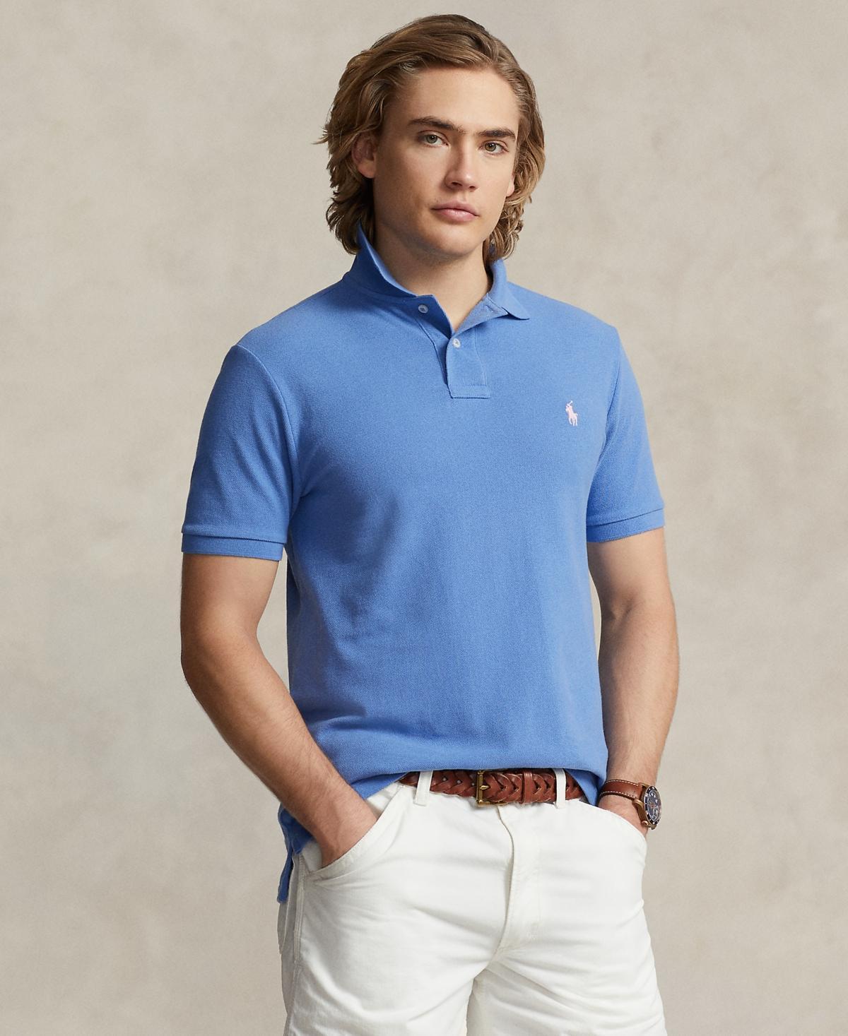 Men's Cotton Custom Slim Fit Mesh Polo Shirt In New England Blue Product Image