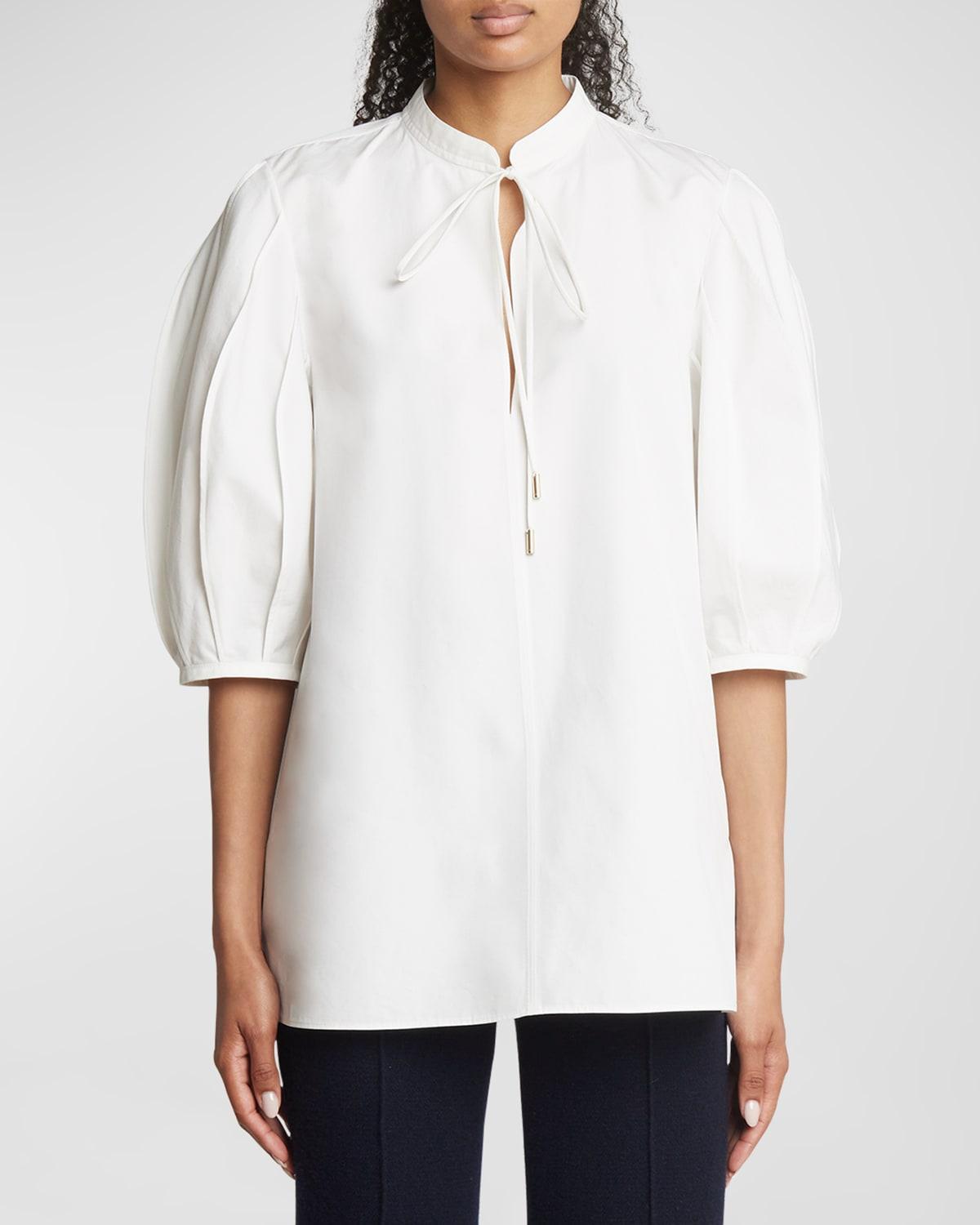 Organic Cotton Poplin Top with Tie Neckline Product Image