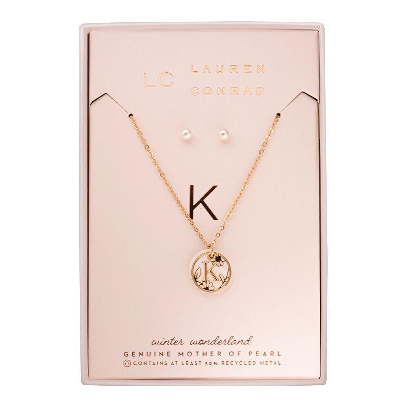 LC Lauren Conrad Initial Necklace & Earring Set, Womens, K Gold Tone Product Image