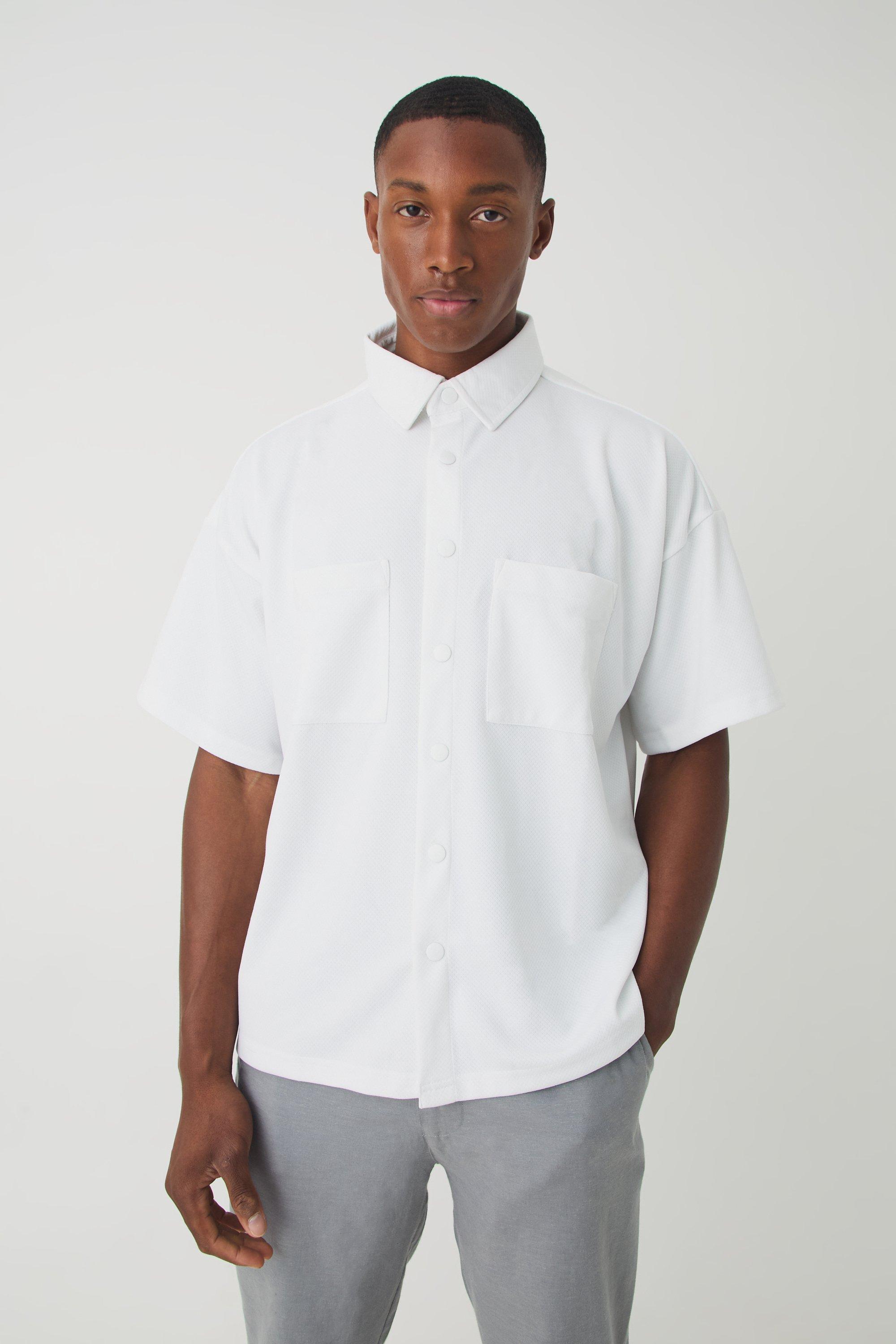 Boxy Pique Interlock Utility Pocket Shirt | boohooMAN USA Product Image