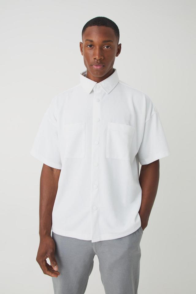 Boxy Pique Interlock Utility Pocket Shirt | boohooMAN USA Product Image