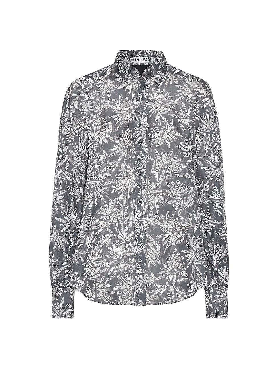 Womens Silk Fern Print Pongee Shirt with Monili Product Image