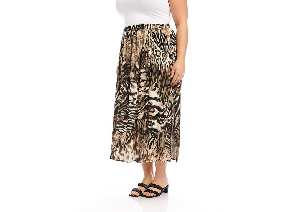 Karen Kane Plus Size Side-Slit Midi Skirt (Print) Women's Skirt Product Image