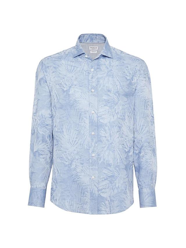 Mens Palm Jacquard Slim Fit Shirt With Spread Collar Product Image