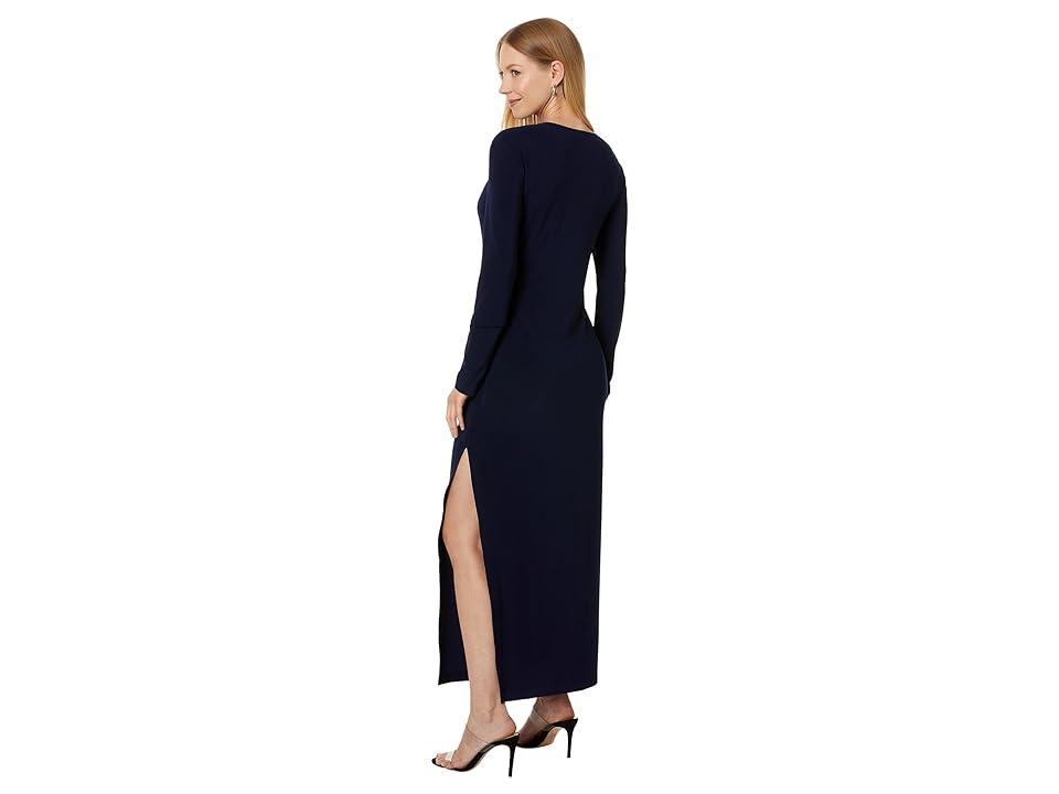 Norma Kamali Long Sleeve Crewneck Side Slit Gown (True ) Women's Dress Product Image