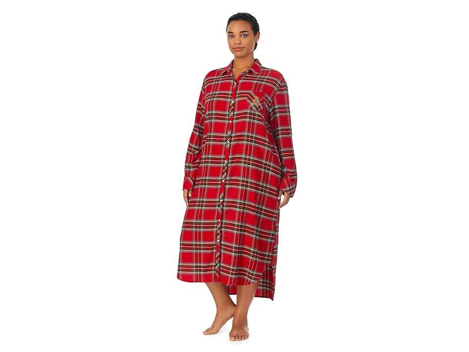 LAUREN Ralph Lauren Plus Size Long Sleeve Ballet Sleepshirt Plaid) Women's Pajama Product Image