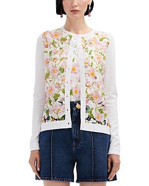 Oscar de la Renta Mixed Botanical Print Lace Front Cardigan Product Image