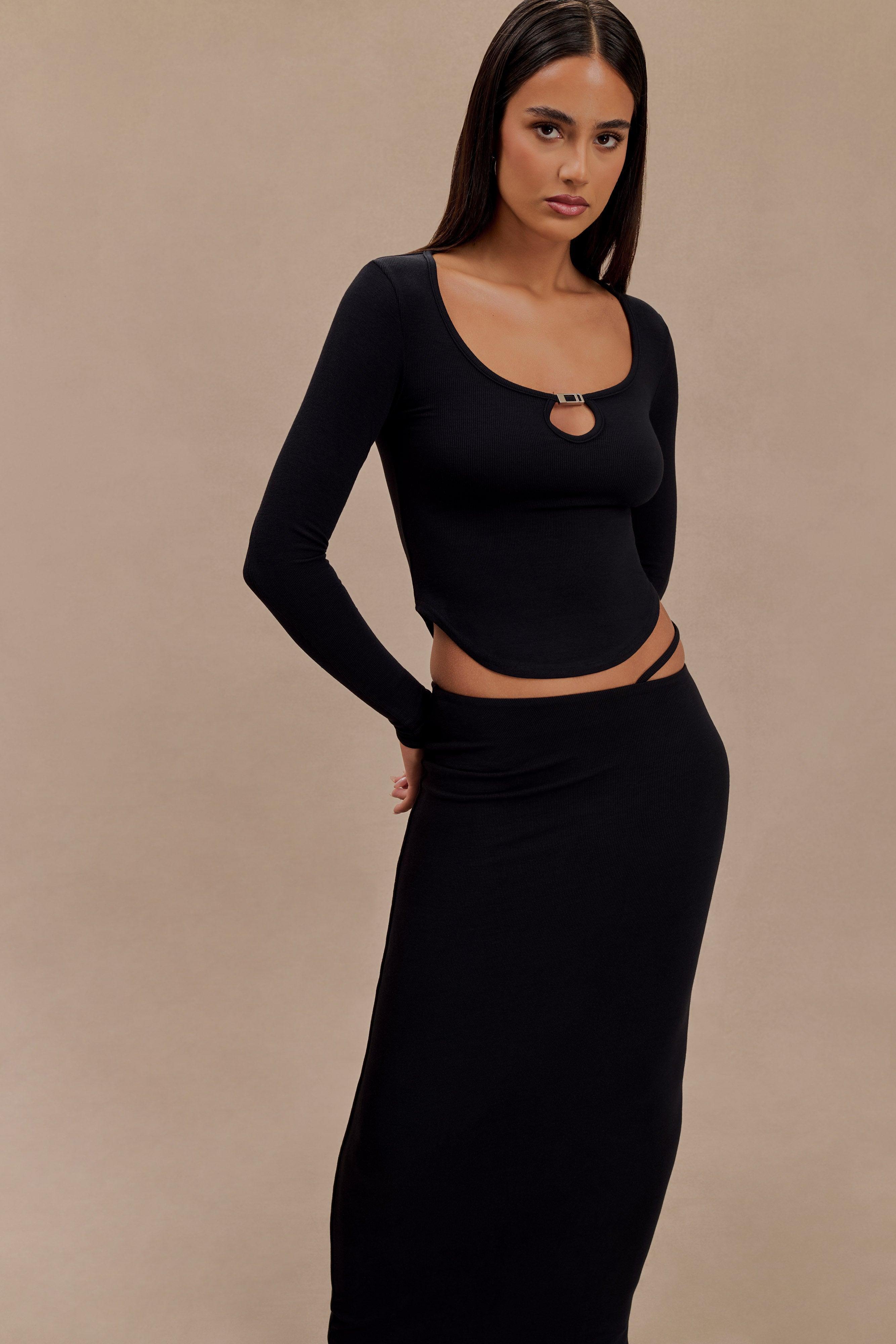 Natalia Modal Buckle Long Sleeve Top - Black Product Image