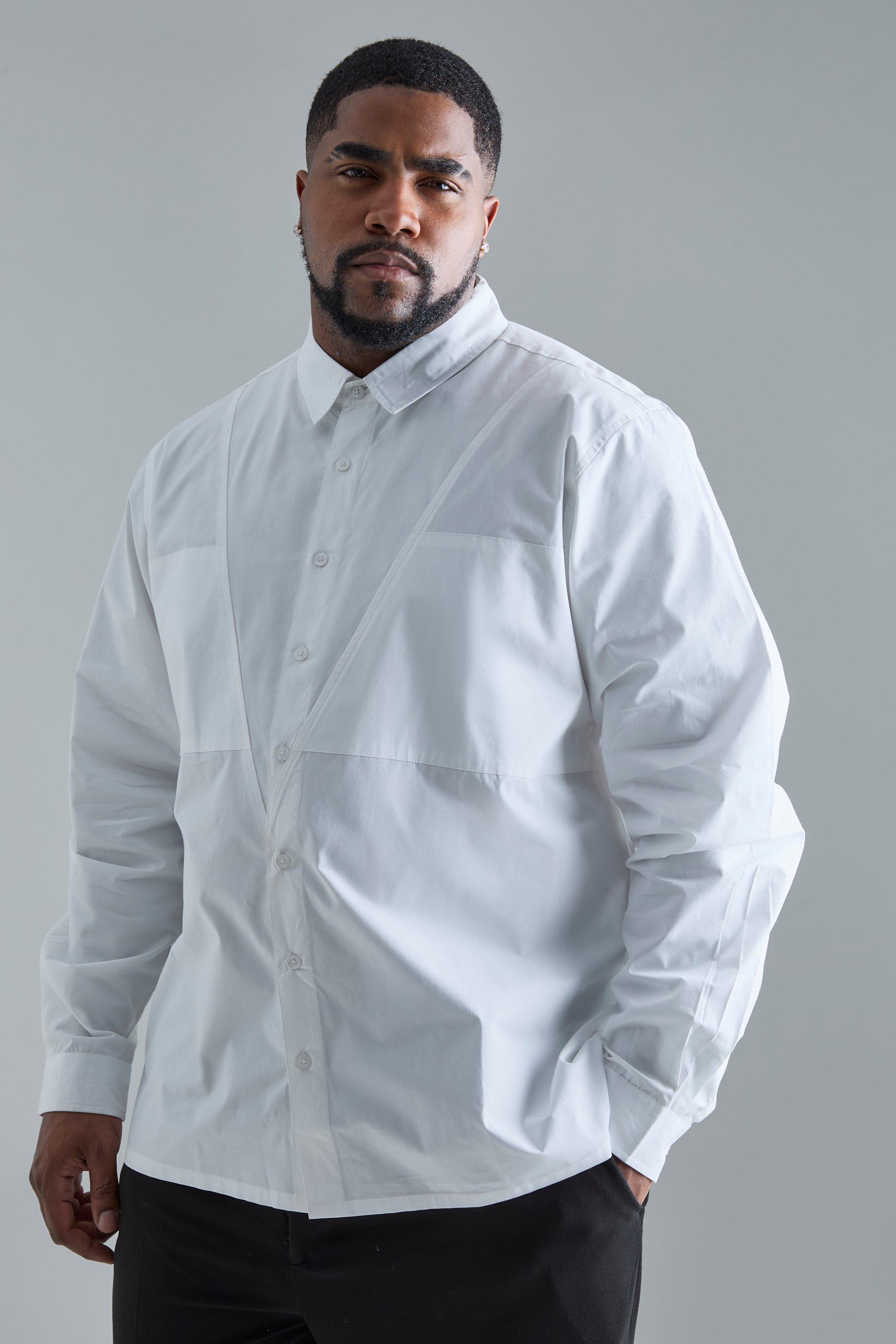 Plus Longsleeve Poplin Panel Shirt | boohooMAN USA Product Image