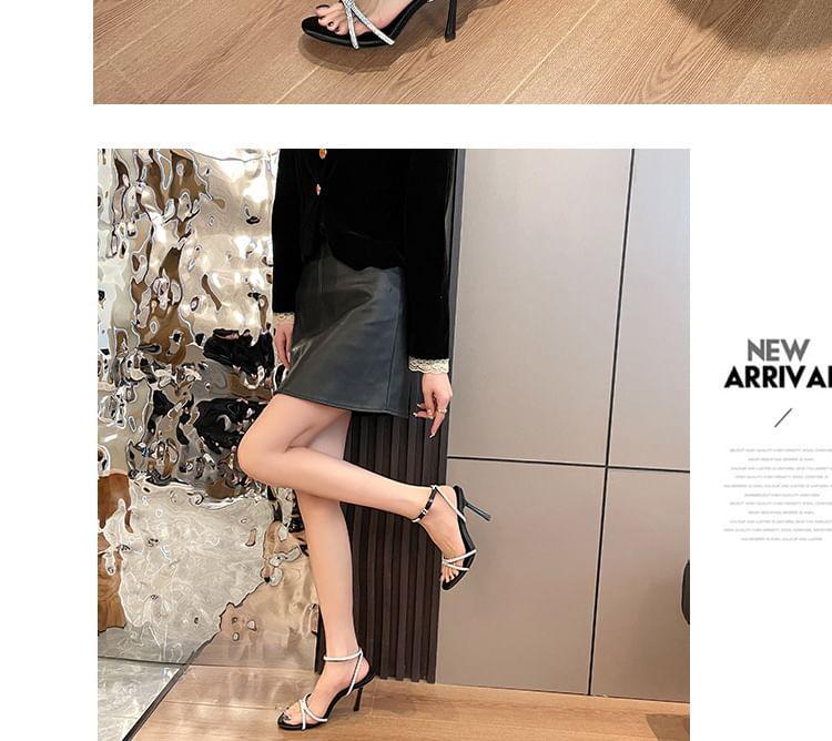 Ankle Strap Rhinestone Stiletto Sandals Product Image