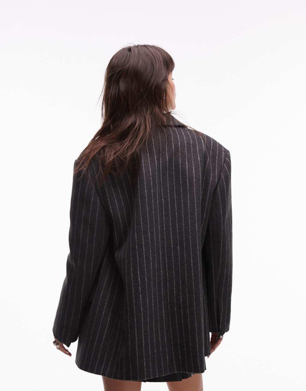 Topshop brushed wool look pinstripe blazer coat in charcoal Product Image