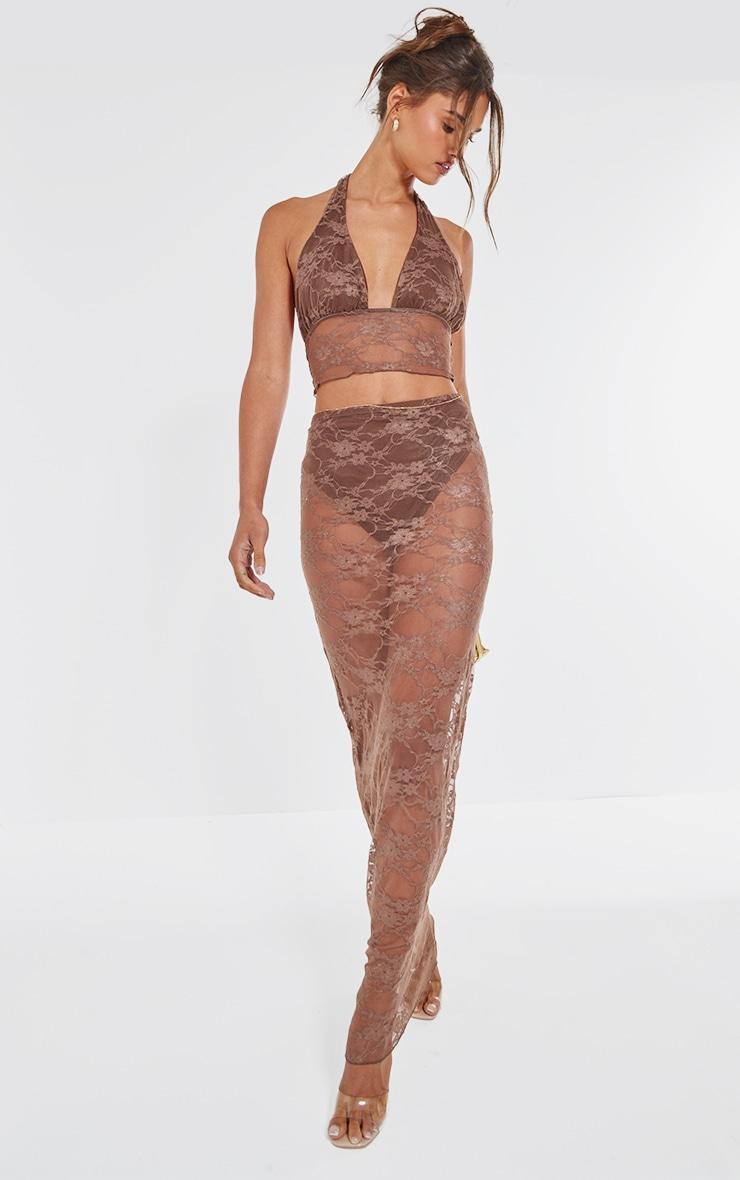 Brown Lace Sheer Maxi Skirt Product Image