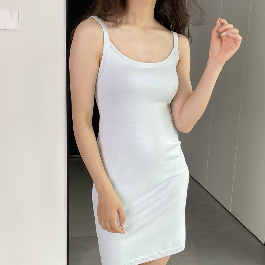 Spaghetti Strap Scoop Neck Plain Mini Bodycon Dress Product Image