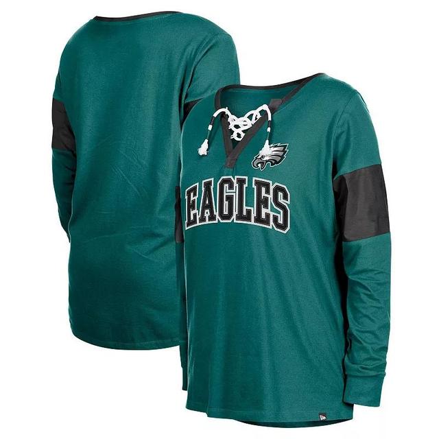 Womens New Era Midnight Philadelphia Eagles Lace-Up Notch-Neck Long Sleeve T-Shirt Product Image