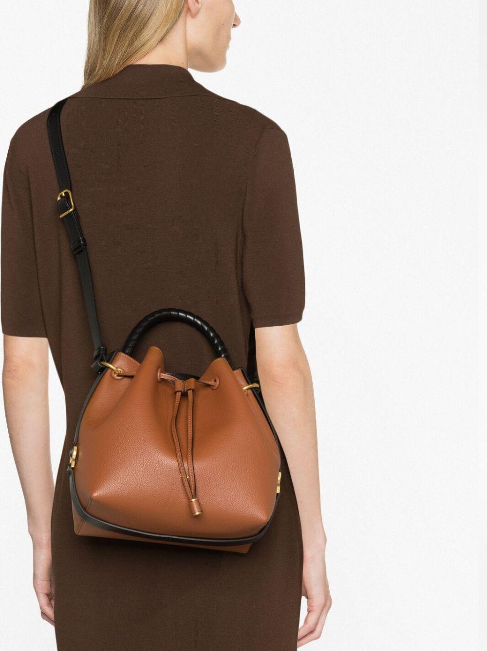 Marcie Drawstring Calfskin Bucket Bag In Brown Product Image