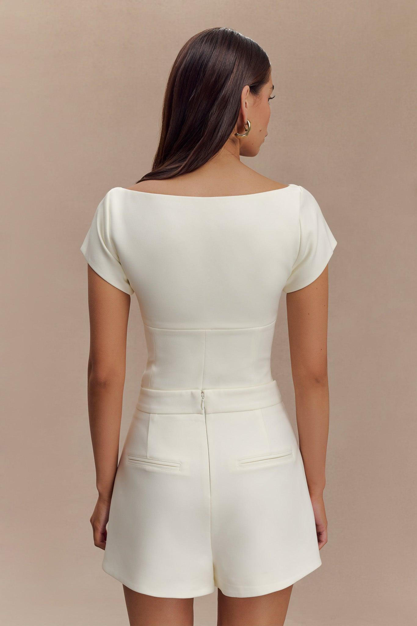 Ellis Cap Sleeve Longline Suiting Top - Ivory Product Image