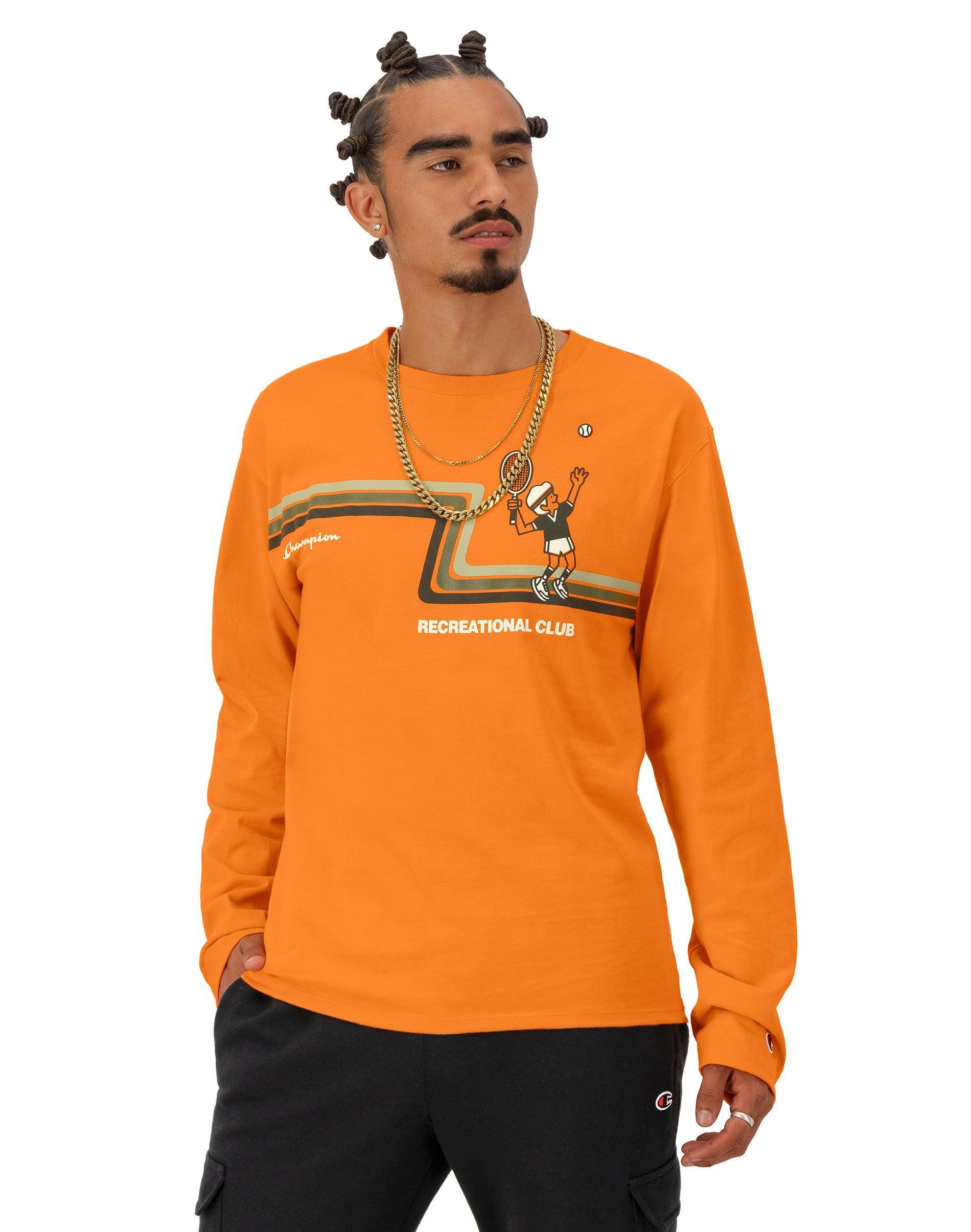 Mens Champion Classic No-Cuff Graphic Long-Sleeve T-Shirt, Rec Club Racquets Paprika Orange 2XL Product Image