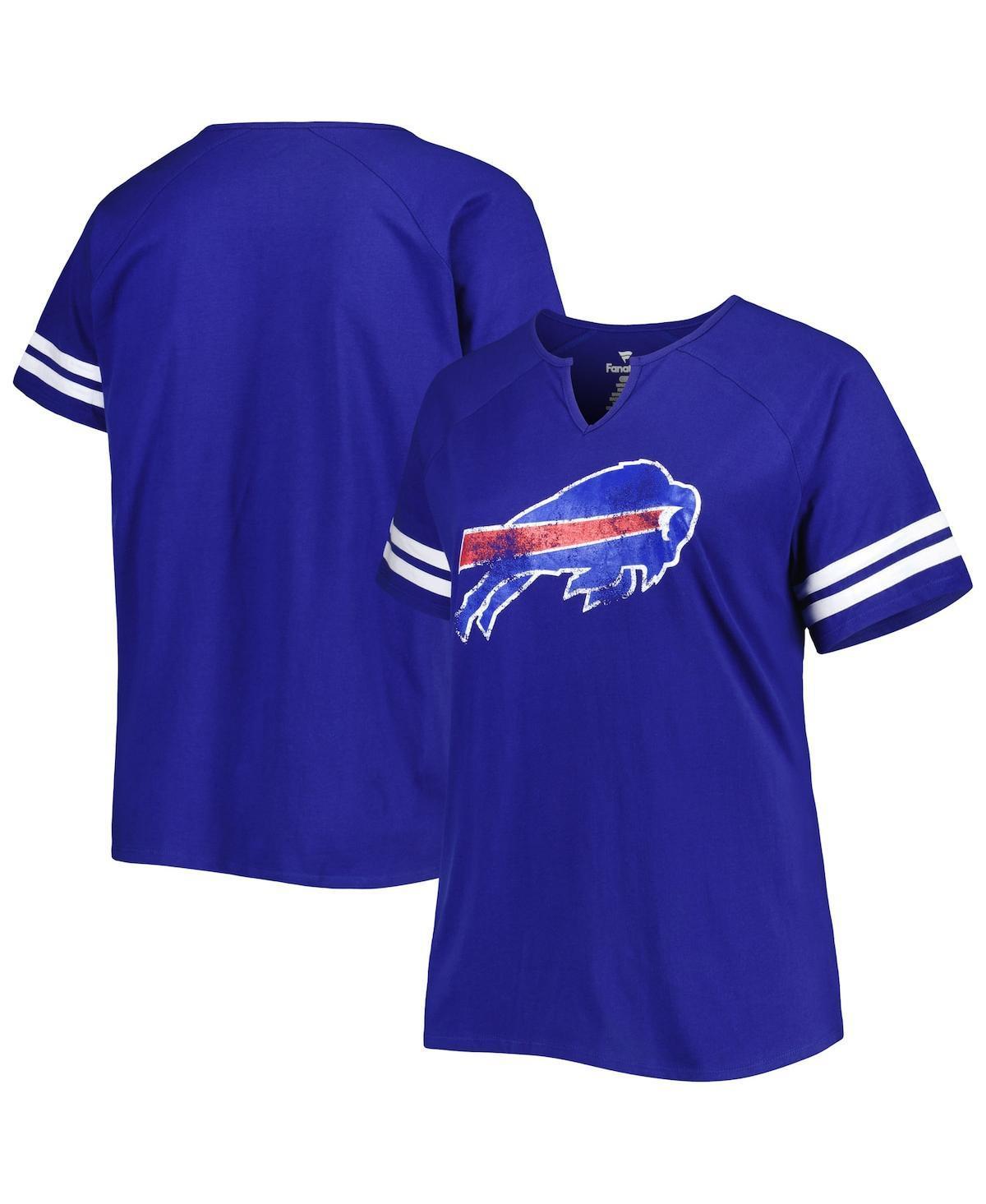 Womens Fanatics Branded Royal Buffalo Bills Plus Size Logo Striped Raglan Notch Neck T-Shirt Product Image